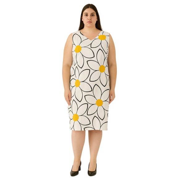 Talbots Sleeveless White Dress With Daisy Print Size 16 - Picture 1 of 14